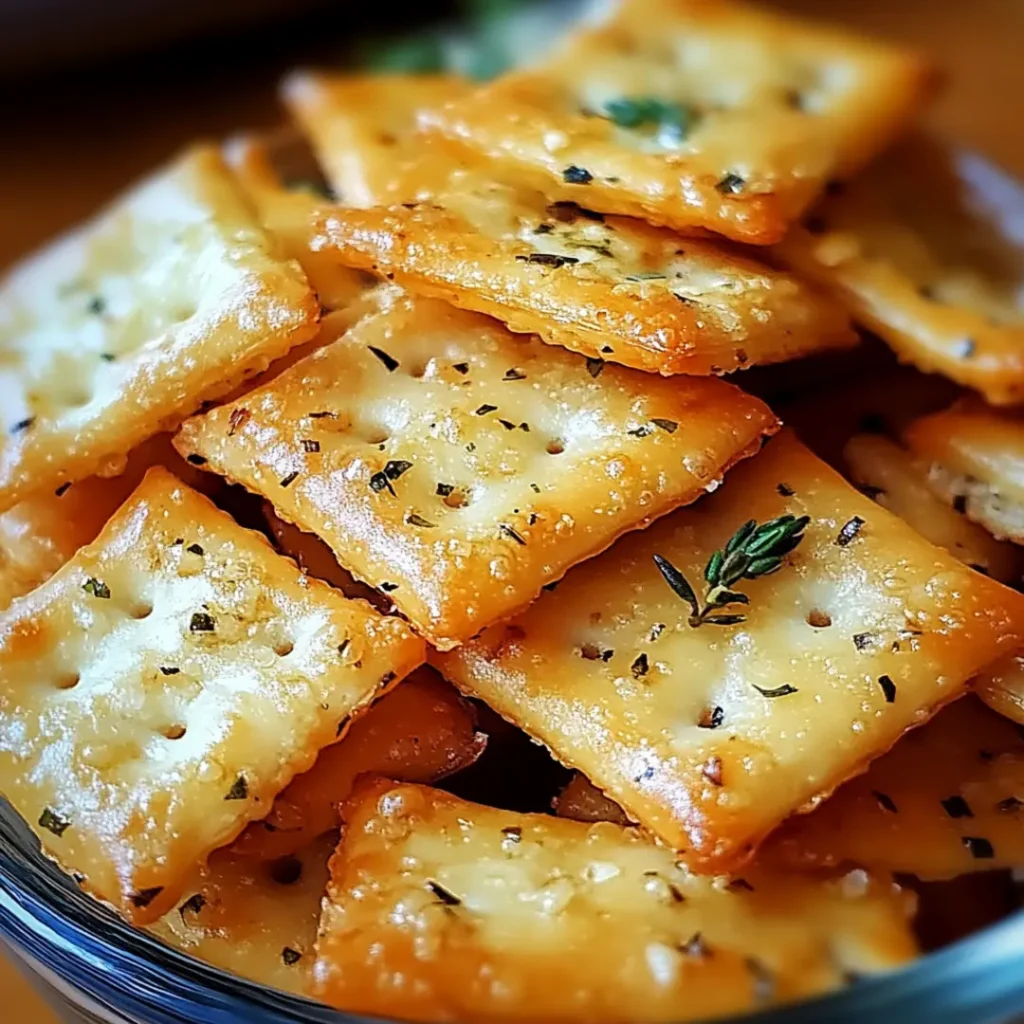 Golden-baked Garlic Ritz Snacks topped with herbs and cheese.