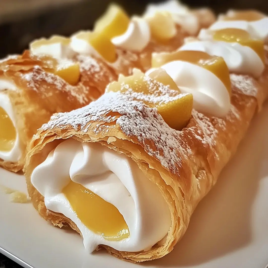 Lemon Meringue Pie Cannoli1 Close-up of a Lemon Meringue Pie Cannoli with crispy shell and creamy lemon center