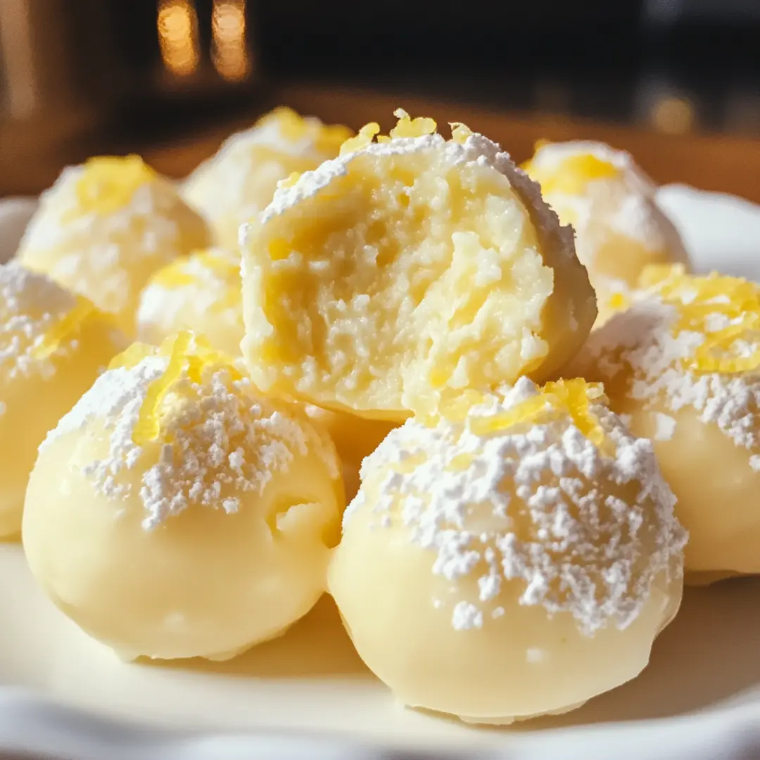 Lemon Truffles1 Lemon Truffles coated in powdered sugar and arranged on a serving tray