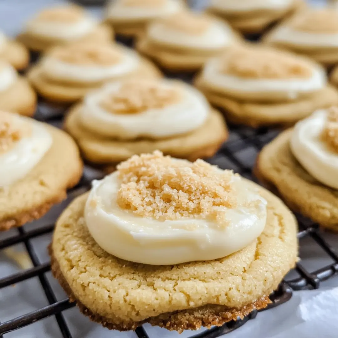 New York Cheesecake Cookies2 (1) Close-up of soft and rich New York Cheesecake Cookies stacked on a plate