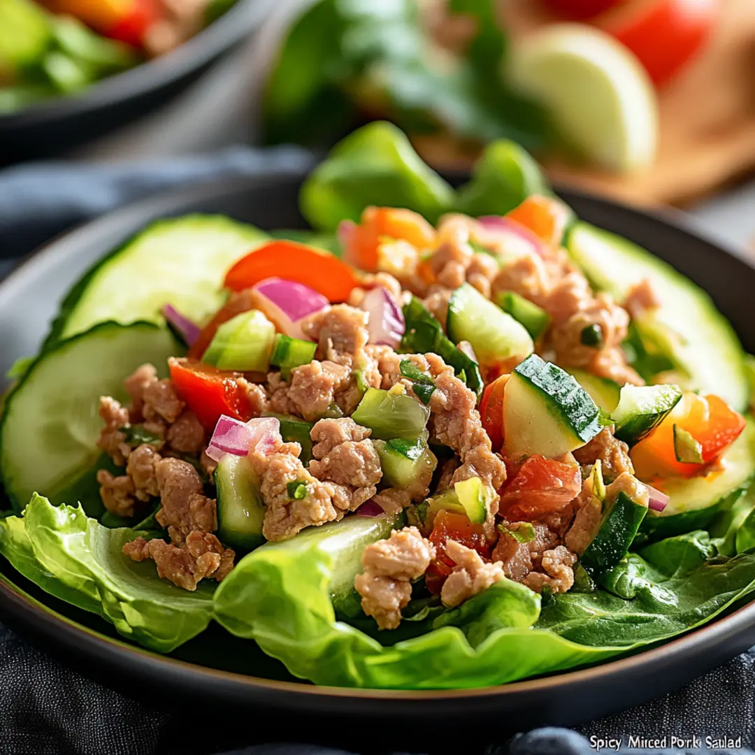 Fresh Thai Chicken Lettuce Wraps topped with carrots, peanuts, and cilantro on a serving plate.