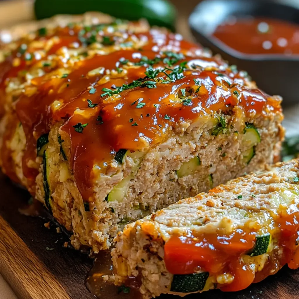 Healthy and juicy chicken meatloaf recipe with a tangy glaze.